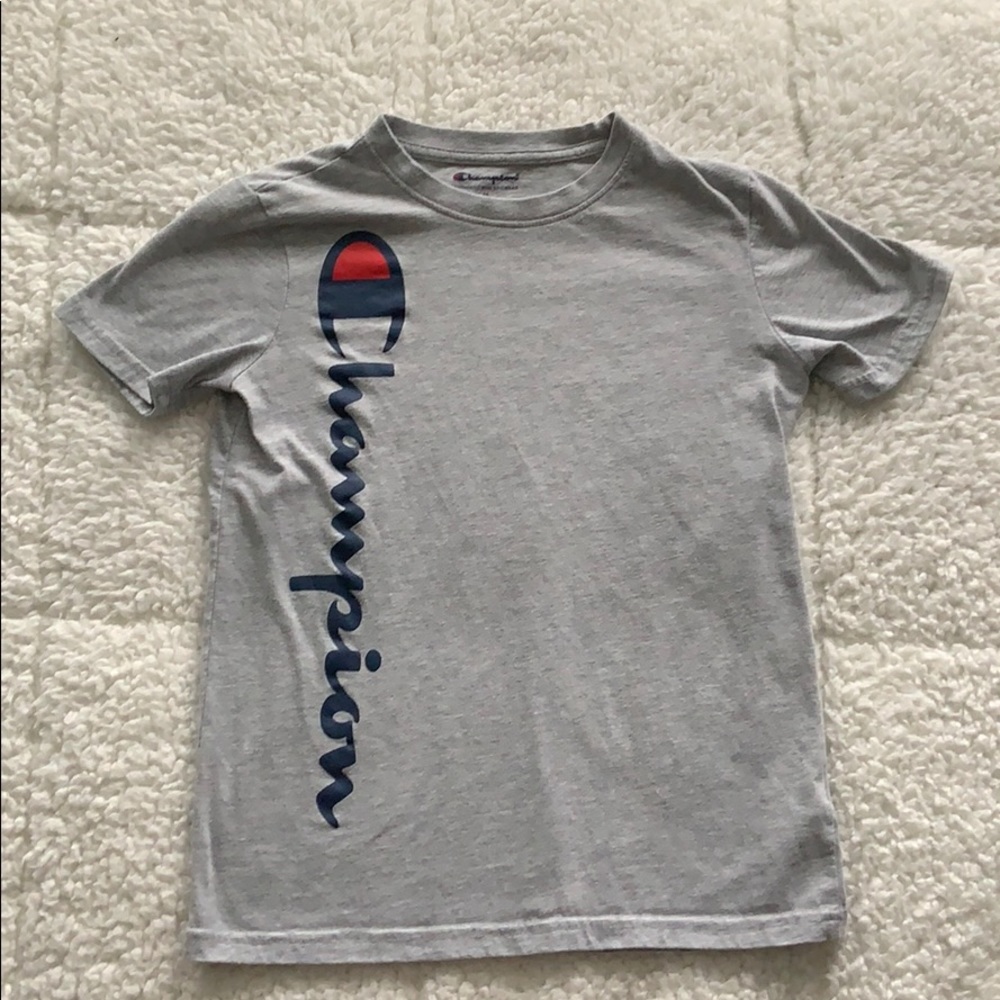 Champion Grey, Red, and Navy blue tee-shirt